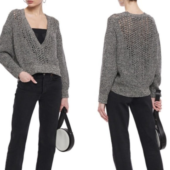 IRO Deep V Neck Ultimate Melange Boucle Spekle Pullover Oversized Lagenlook Sz M - Picture 1 of 10